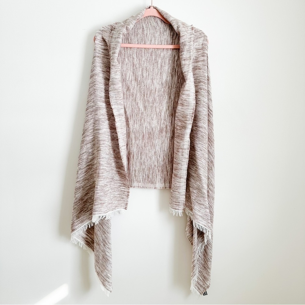 NWOT Express Tan White Spacedye shawl Wrap Fringe Boho vest one size